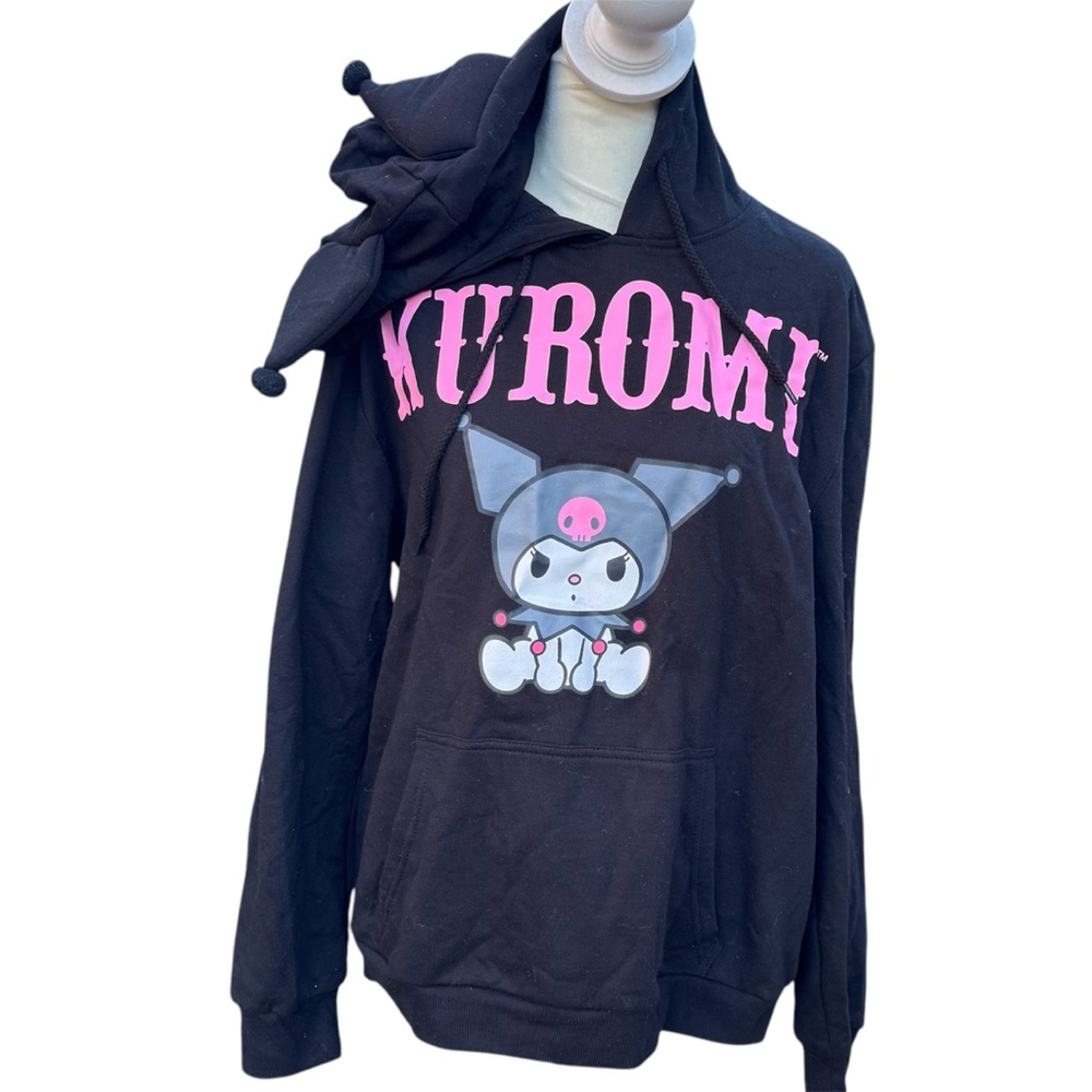 Sanrio Kuromi Kawaii Black Cozy Ears Soft Fleece Lined Hoodie Sweater Pullover